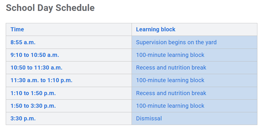 school day schedule